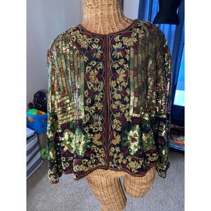 Adrianna Papell vintage sequin jacket/blazer in Christmas colors.